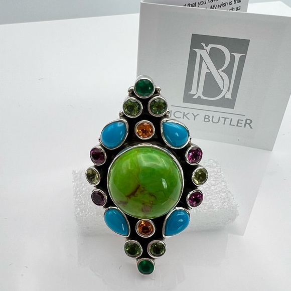🦋NICKY BUTLER RAJ LIMITED EDITION Sterling Silver Turquoise Multi Gem Ring SZ 9 - Picture 10 of 13